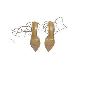 Tony Bianco Australia Clear PVC & Nude Pointed Toe Lace-Up Heeled Sandals
